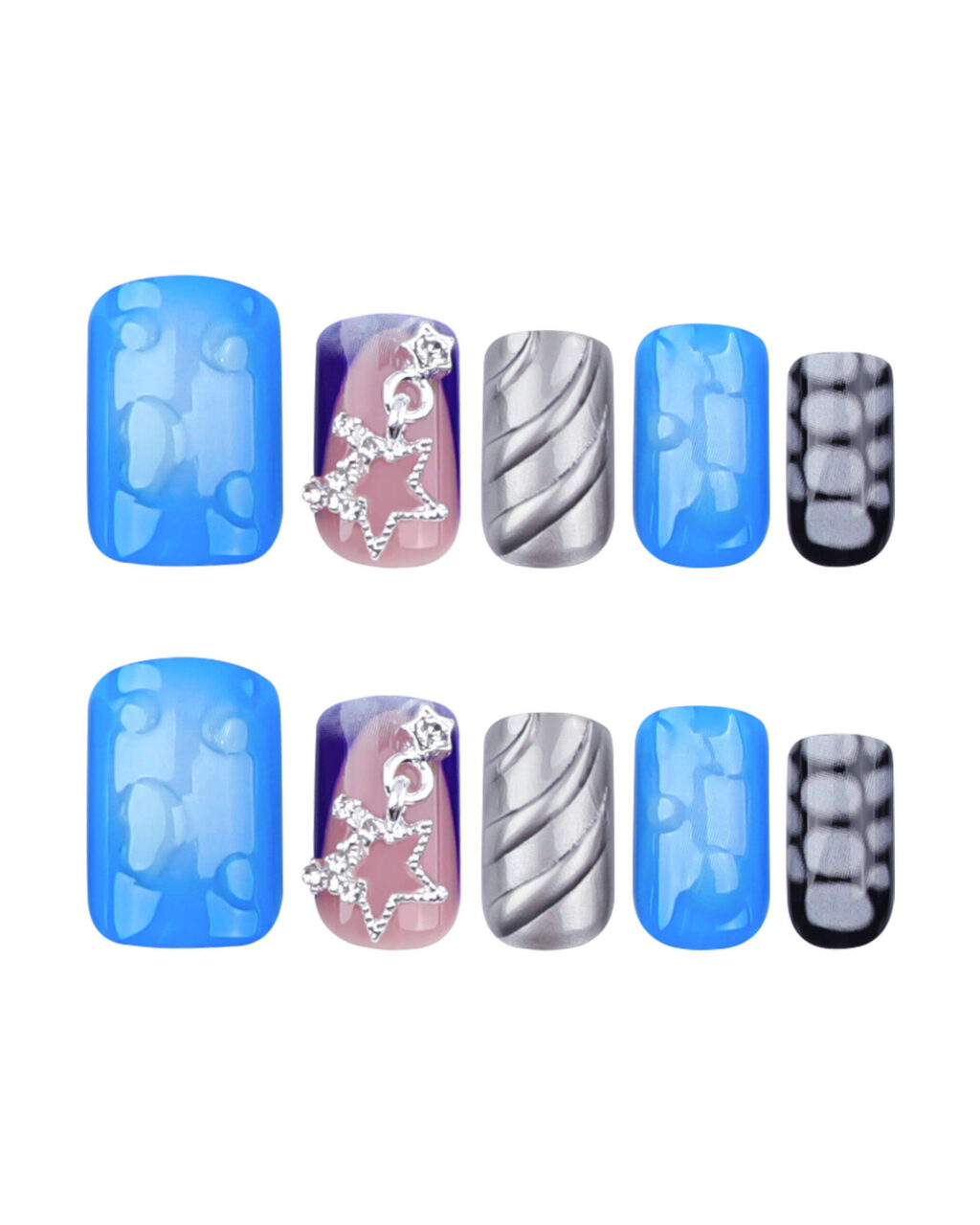Glitter Short Square Zebra Tip Nails with Star - Image 6