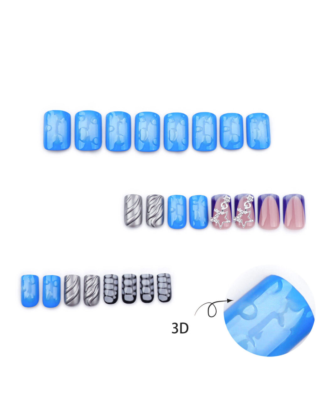 Glitter Short Square Zebra Tip Nails with Star - Image 5