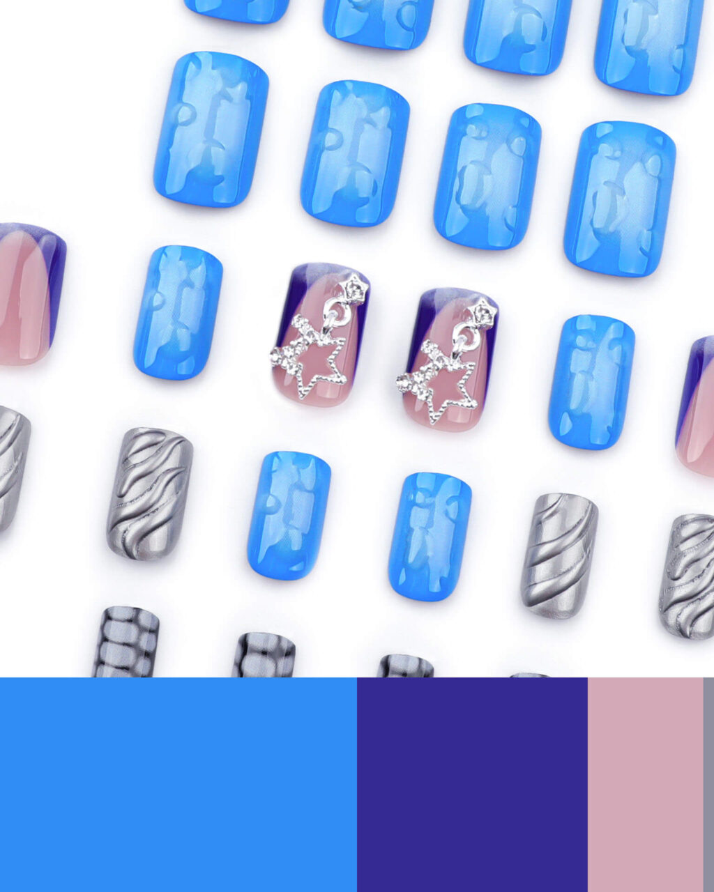 Glitter Short Square Zebra Tip Nails with Star - Image 4