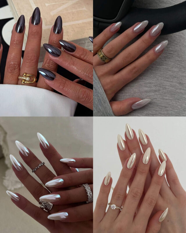 Metallic Glossy Almond Nails Long Wholesale