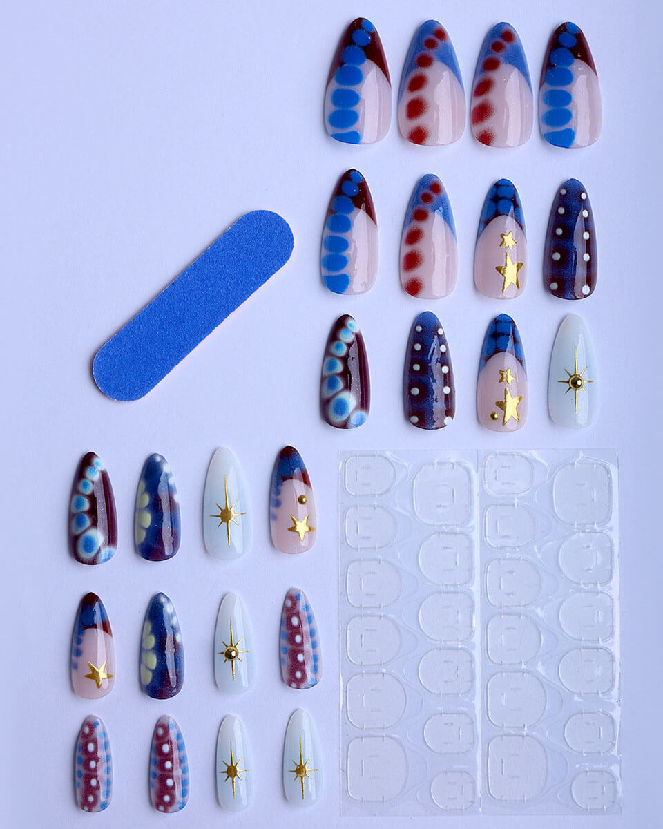 Alternative view of Chic Short Blue Almond Nails with Stars