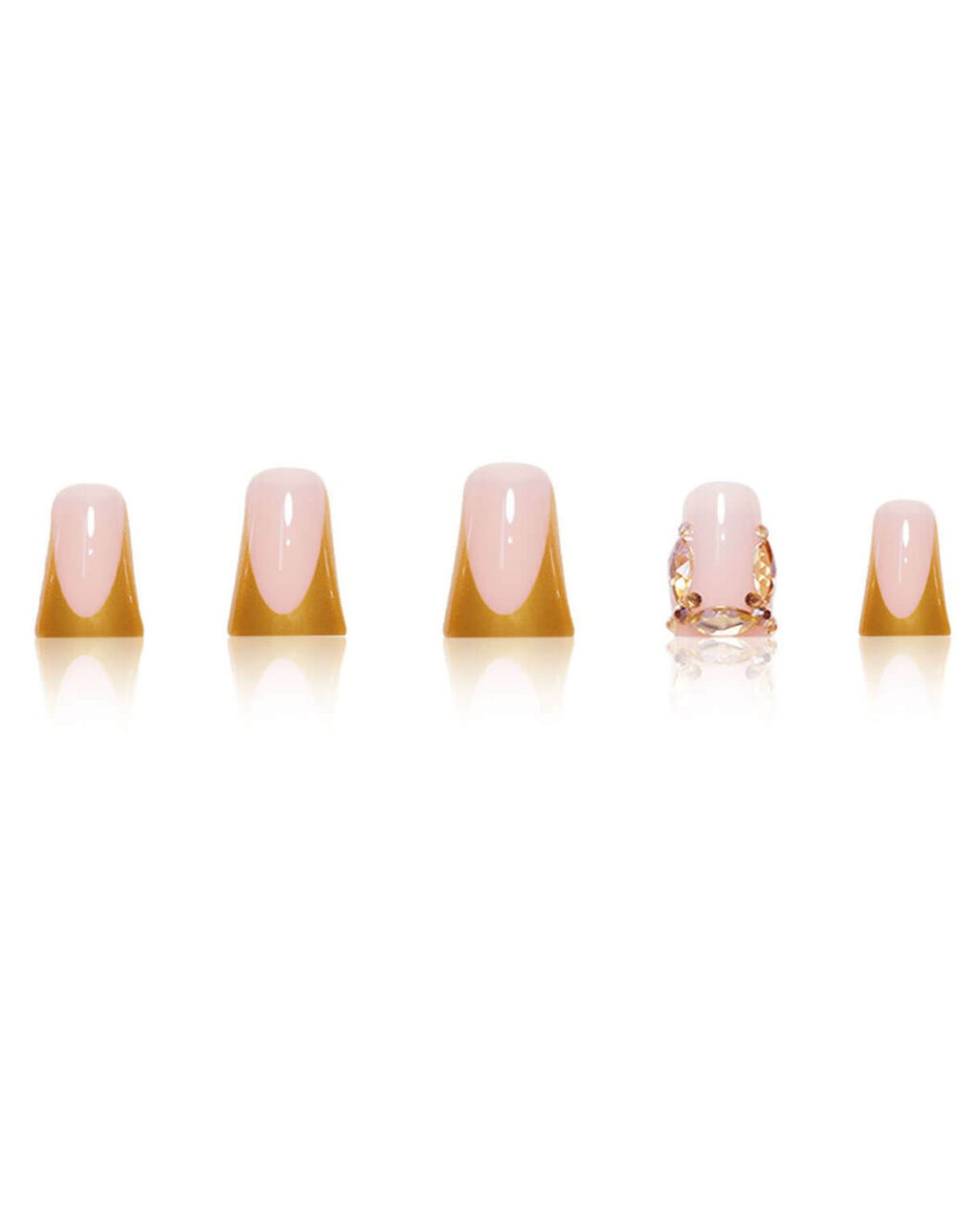 Simple Gold French Tip Duck Nails with Rhinestone - Image 5