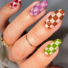 Simple Muti-Colors Short Checkerboard Fingernails