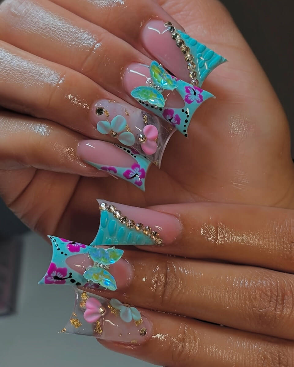 Alternative view of Sparking 3D Rhinestone Long Duck Nail Tips Bulk