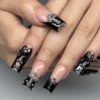 Sparkle 3D Cross Glitter French Tip Nails Square