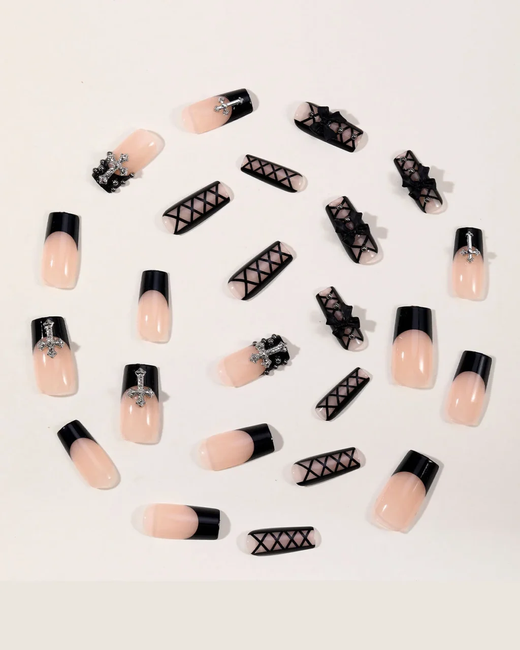 Sparkle 3D Cross Glitter French Tip Nails Square - Image 4