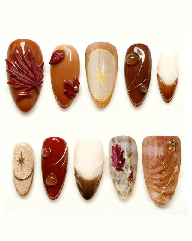 Vintage 3D Brownish Red Maple Leaf Nail