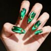 Shiny Cat Eye Almond Emerald Green Nails Long