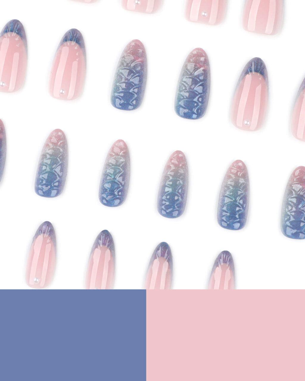Glitter 3D Crocodile Nails French Tip Medium - Image 7