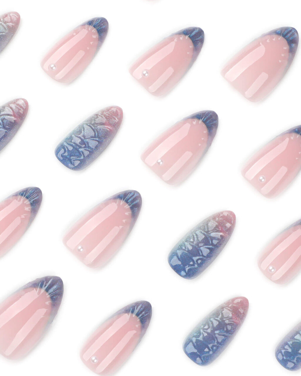 Glitter 3D Crocodile Nails French Tip Medium - Image 3