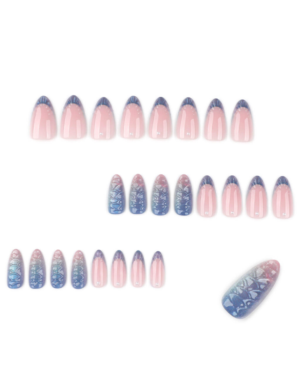 Glitter 3D Crocodile Nails French Tip Medium - Image 5