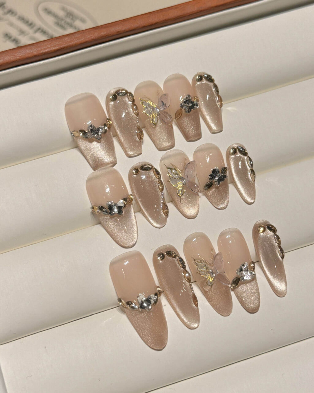 Elegant Champagne Cat Eye Long Acrylic Almond Nails - Image 4