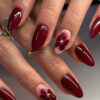 Minimalist Flower Short Almond Dark Red Nails