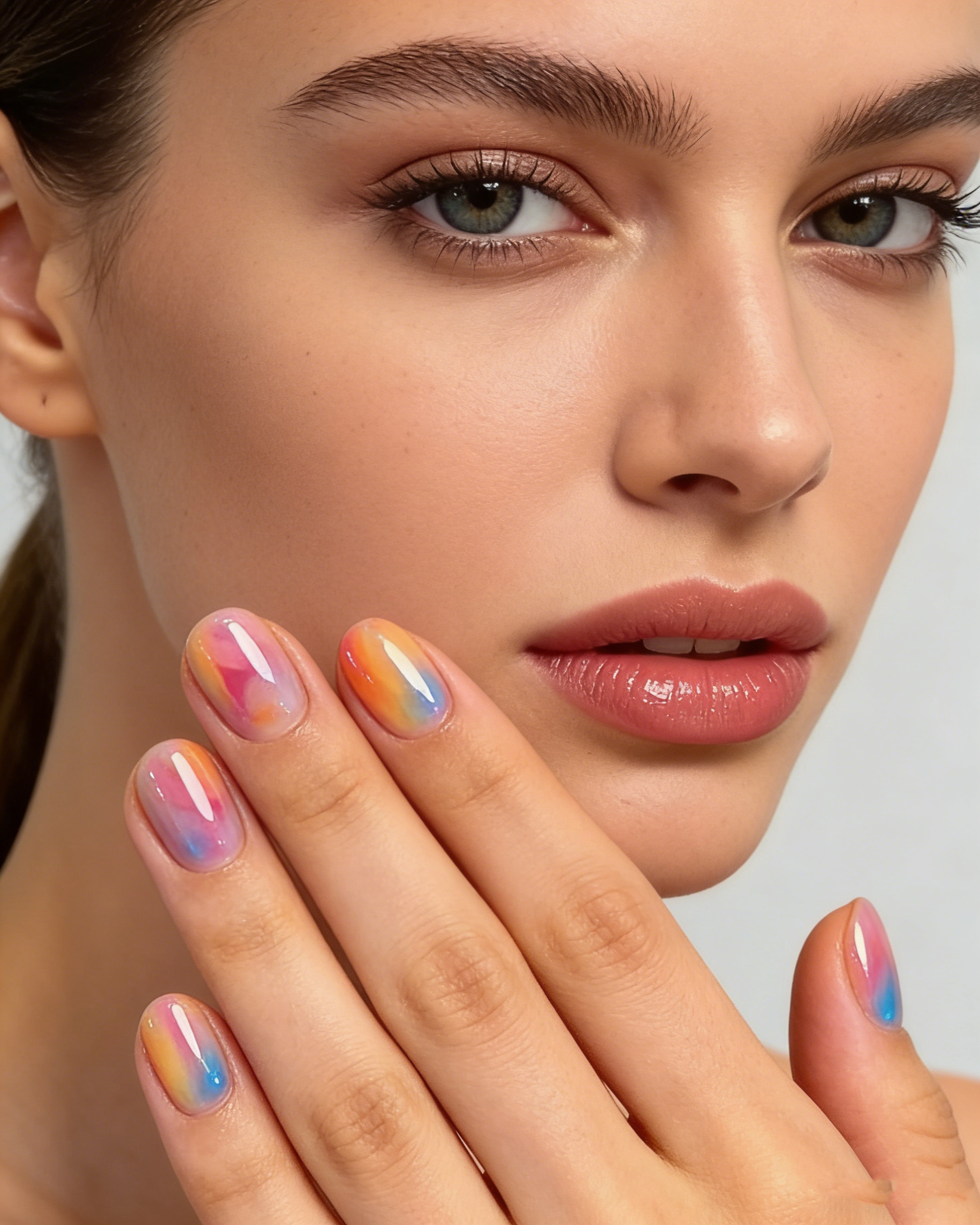 Vibrant Rainbow Short Round Ombre Nails - Image 2