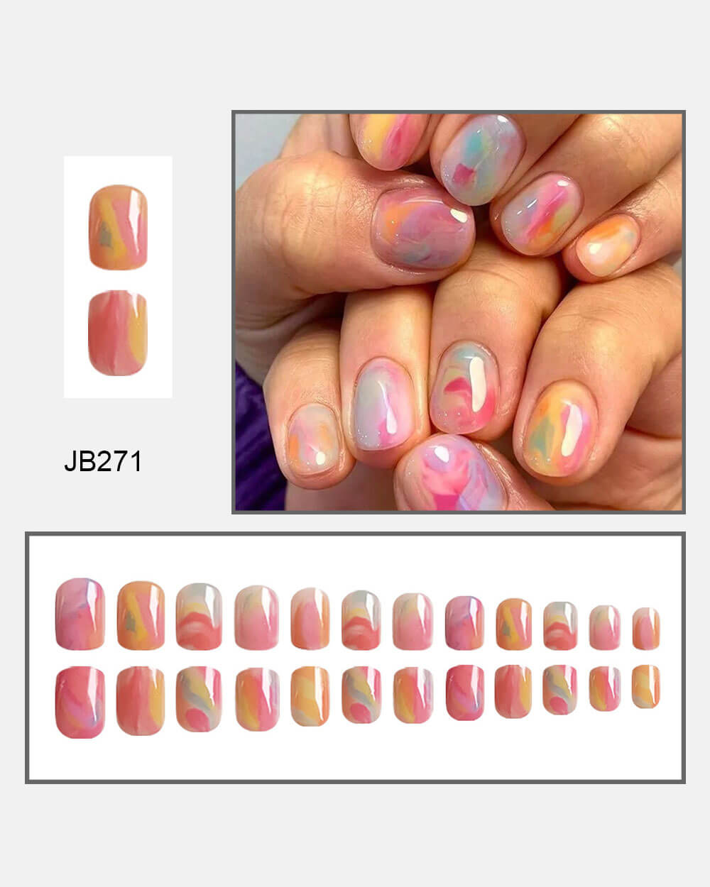 Vibrant Rainbow Short Round Ombre Nails - Image 3