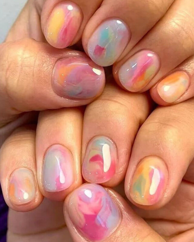 Vibrant Rainbow Short Round Ombre Nails