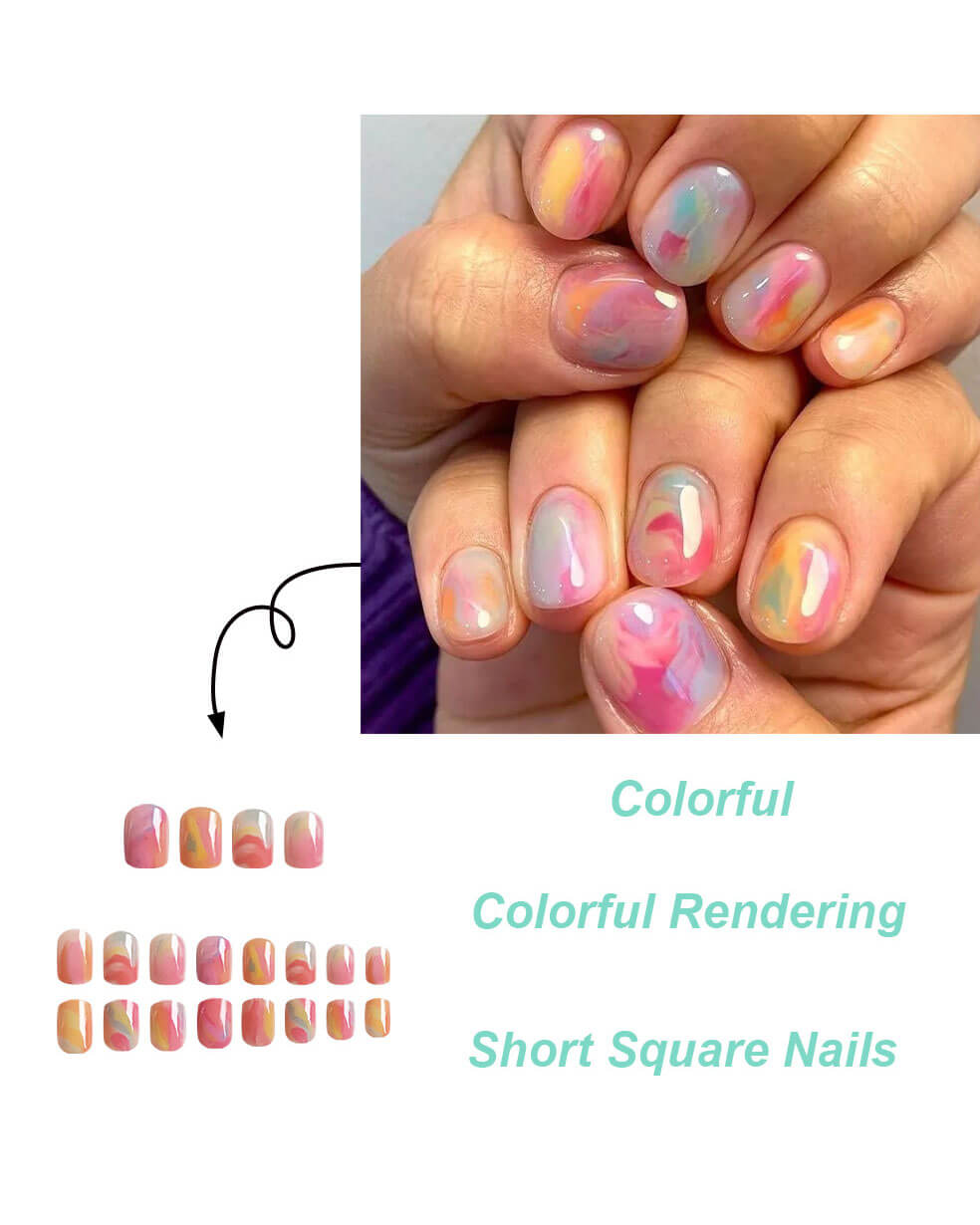Vibrant Rainbow Short Round Ombre Nails - Image 5