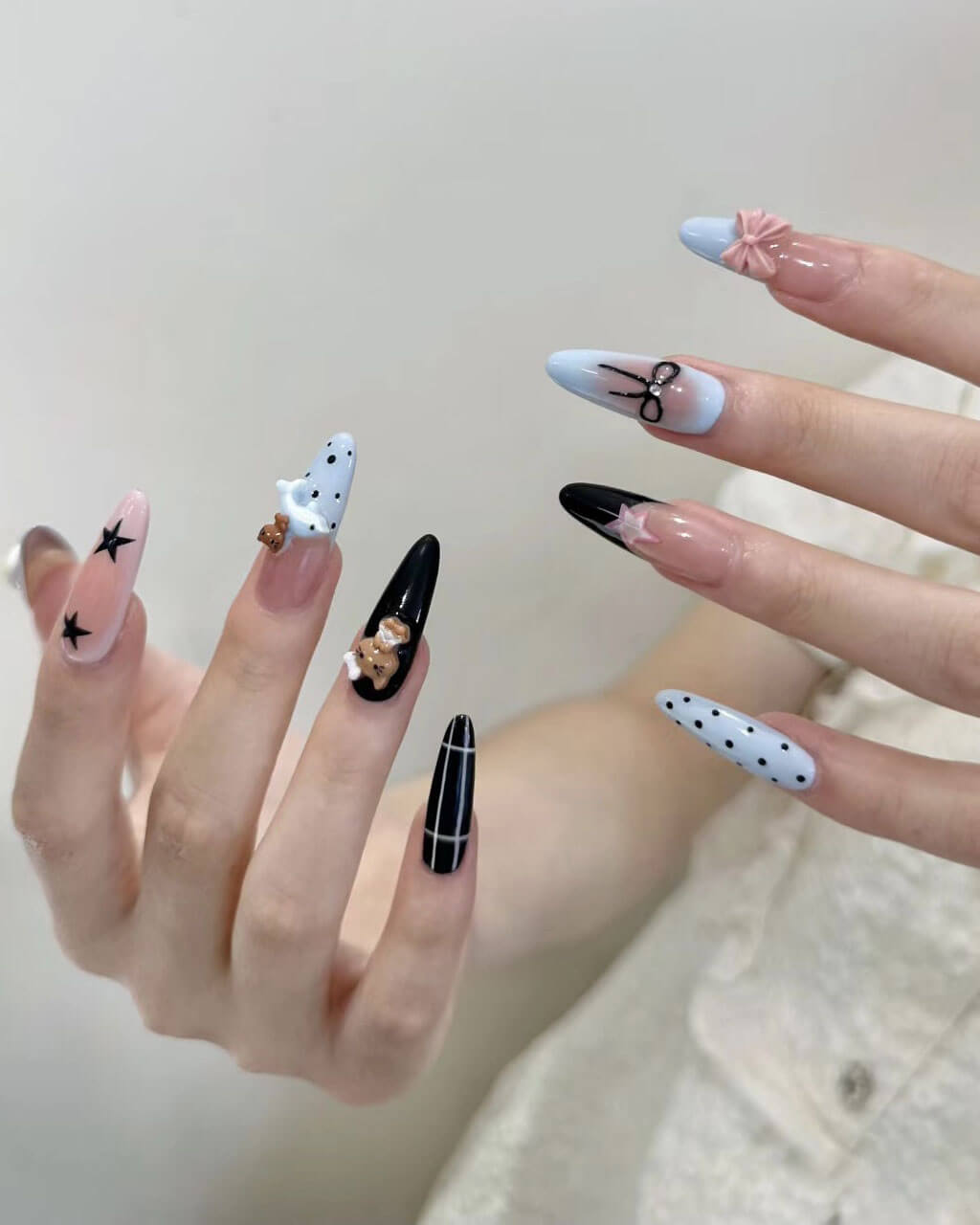 Cute Almond Acrylic Nails Cartoon Cat Bulk