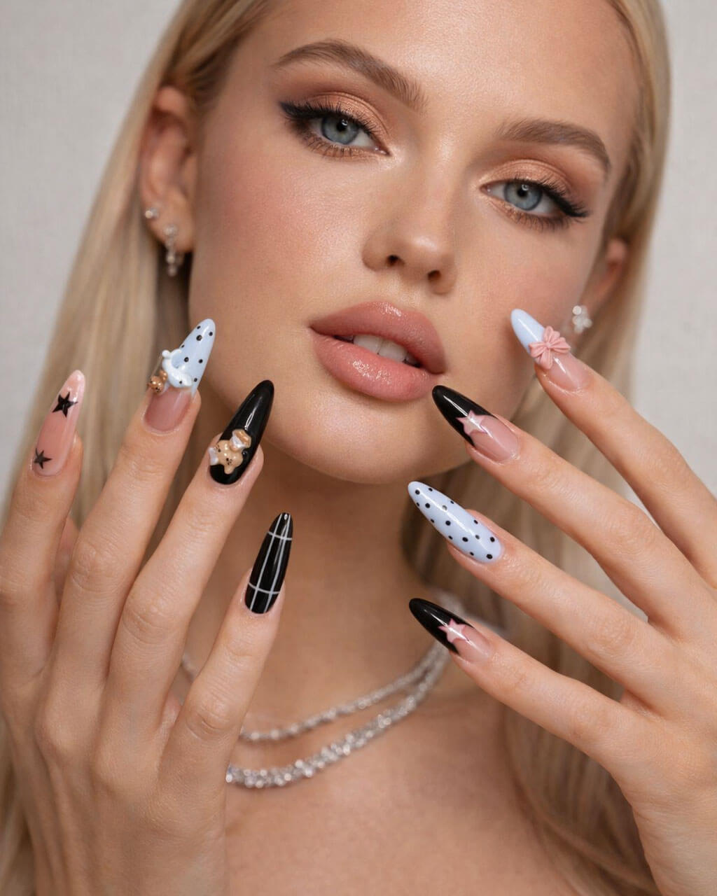 Alternative view of Cute Almond Acrylic Nails Cartoon Cat Bulk