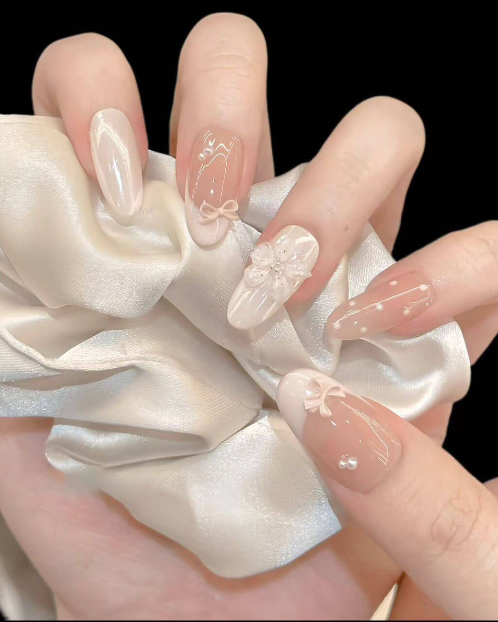 Cute Flower Acrylic Nails with Bows