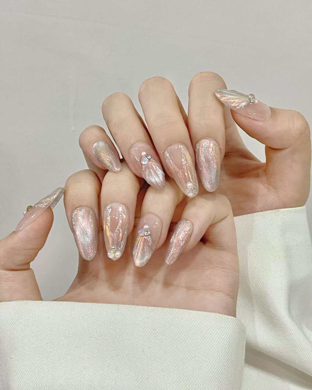 Mermaid Sparkle Glitter Acrylic Nails Oval Long