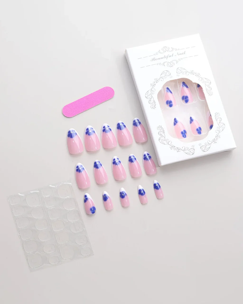24Pcs Summer Almond Blue Bloom Nails Press On - Image 5