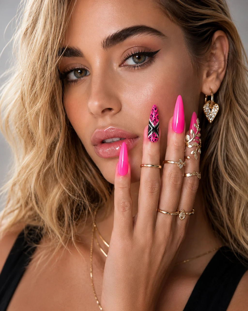 Alternative view of Hot Pink Leopard Print Extra Long Stiletto Nails