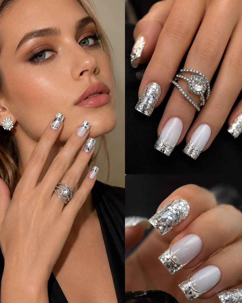 Alternative view of Silver Glitter French Tip Nails Square Bulk