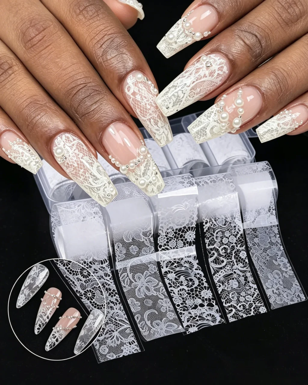 10 Gird White & Black Lace Nail Foil Transfer Sticker