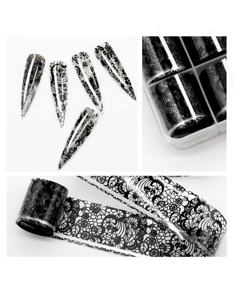 10 Gird White & Black Lace Nail Foil Transfer Sticker - Image 12