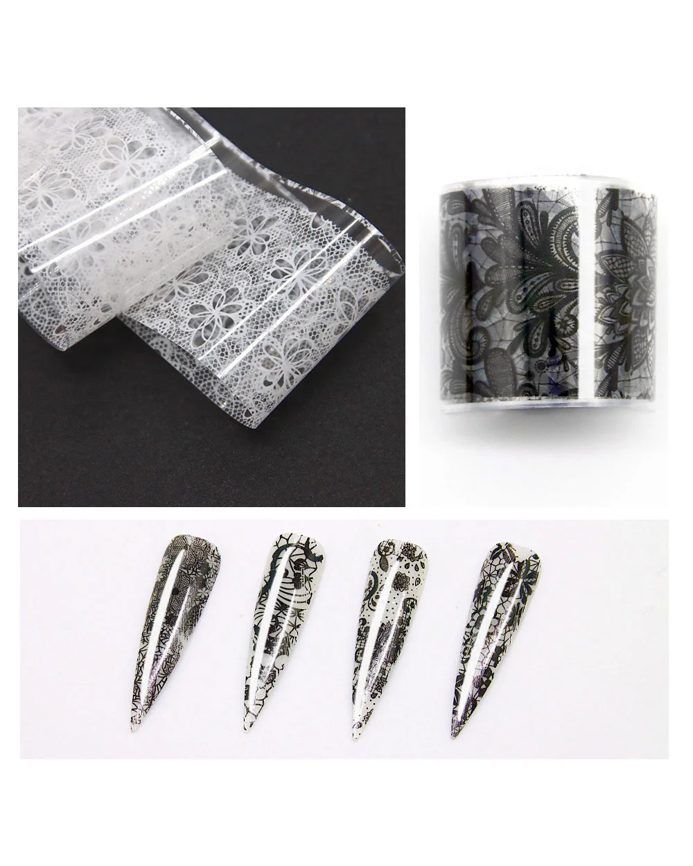 10 Gird White & Black Lace Nail Foil Transfer Sticker - Image 11