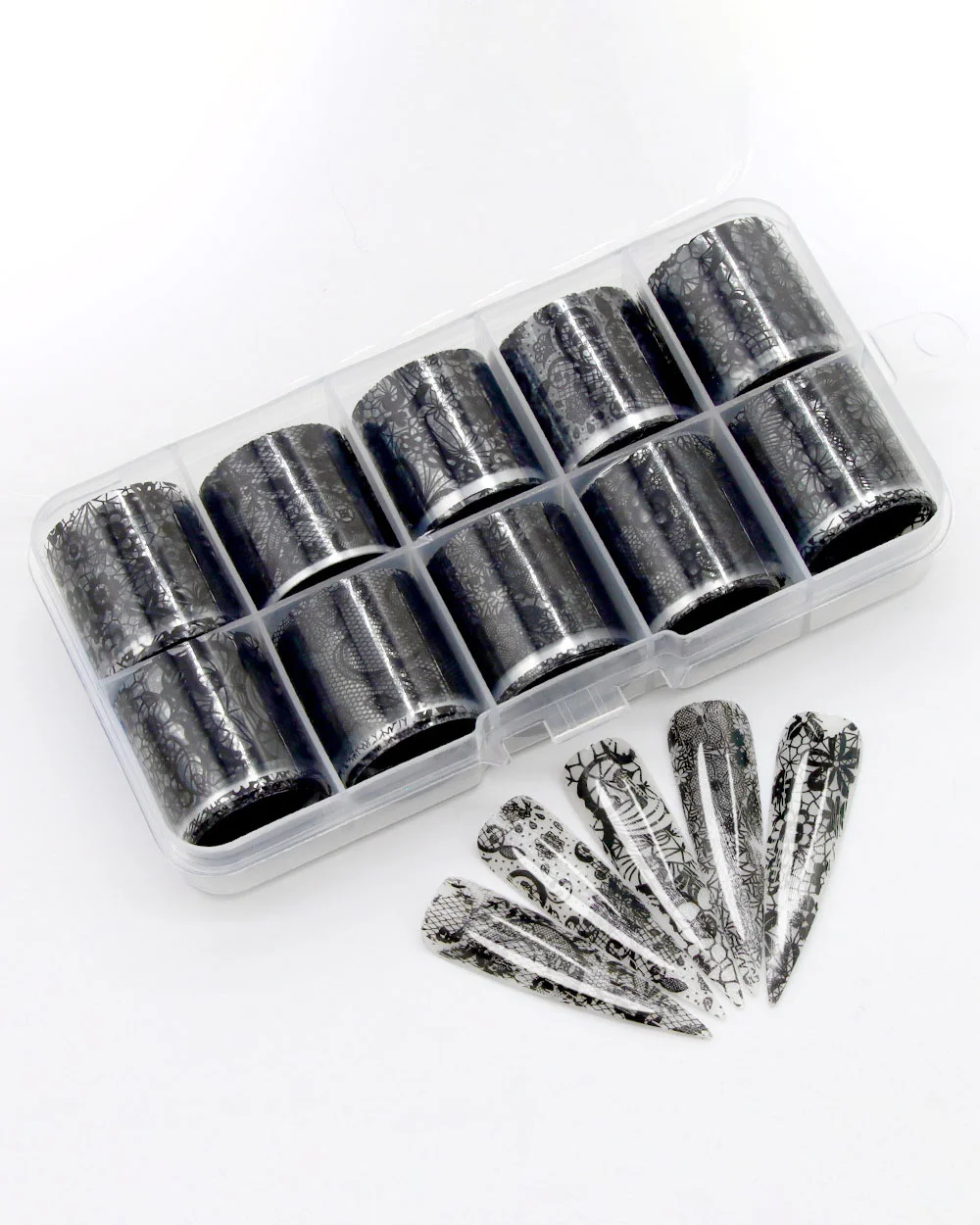 10 Gird White & Black Lace Nail Foil Transfer Sticker - Image 10