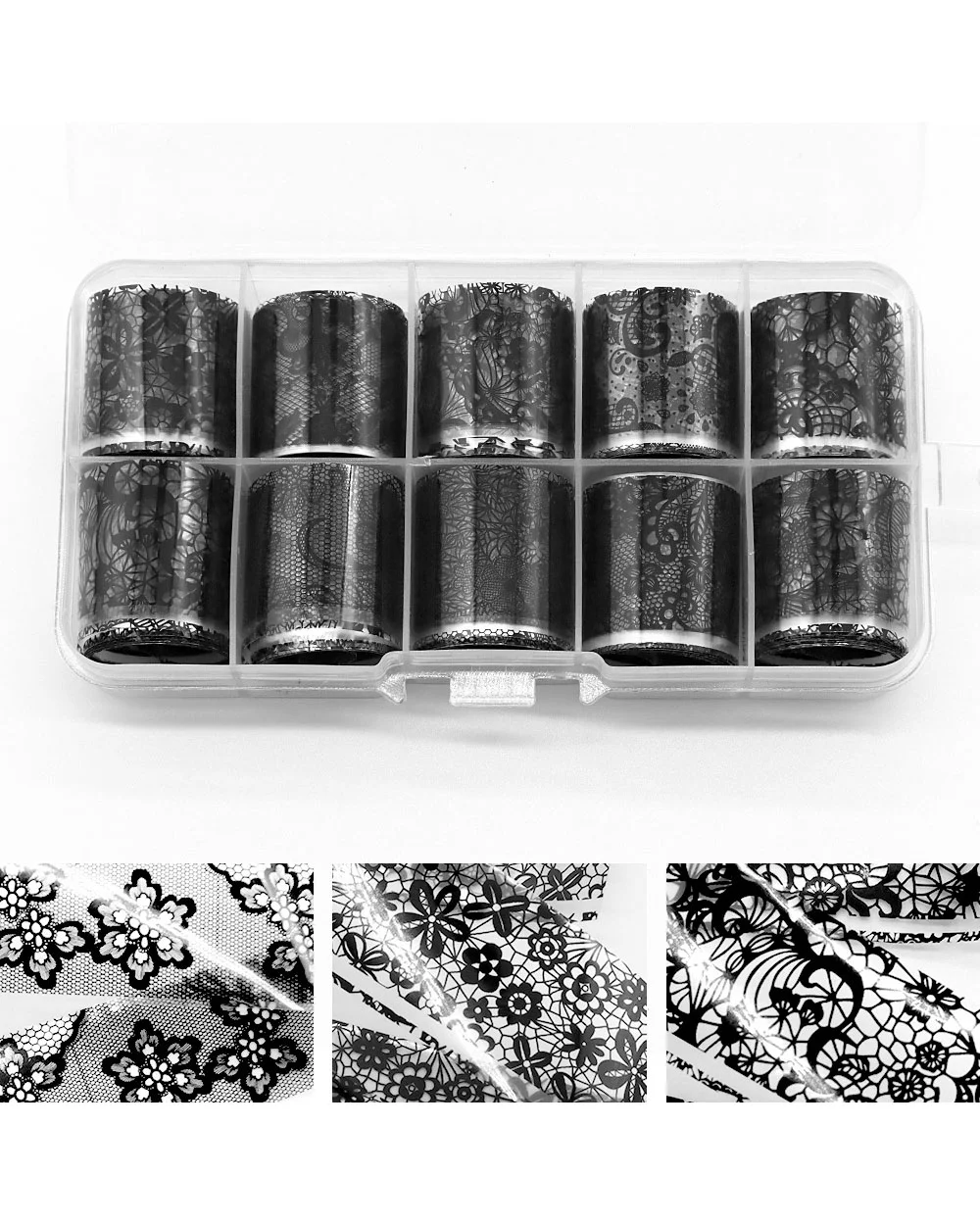10 Gird White & Black Lace Nail Foil Transfer Sticker - Image 9