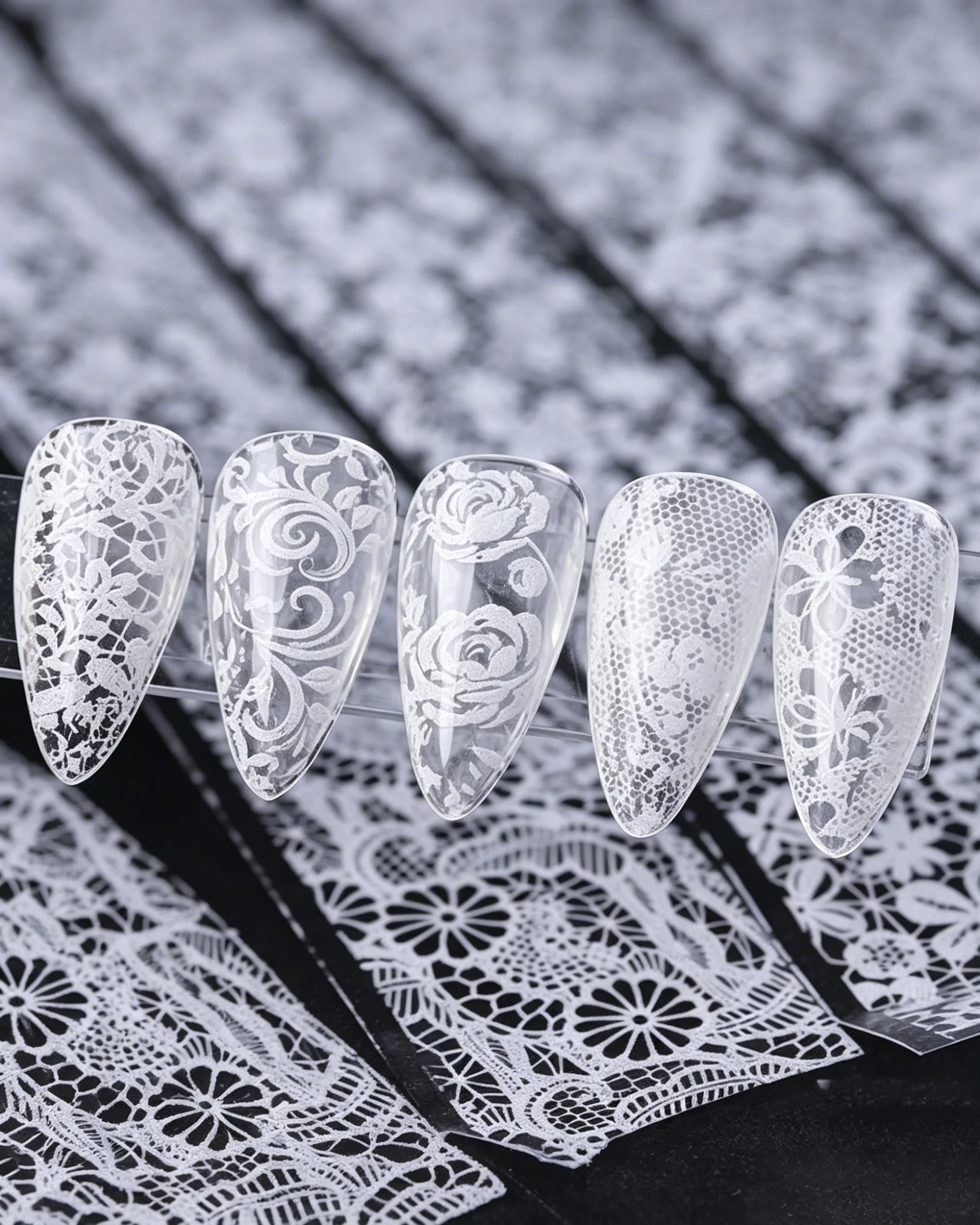 10 Gird White & Black Lace Nail Foil Transfer Sticker - Image 7