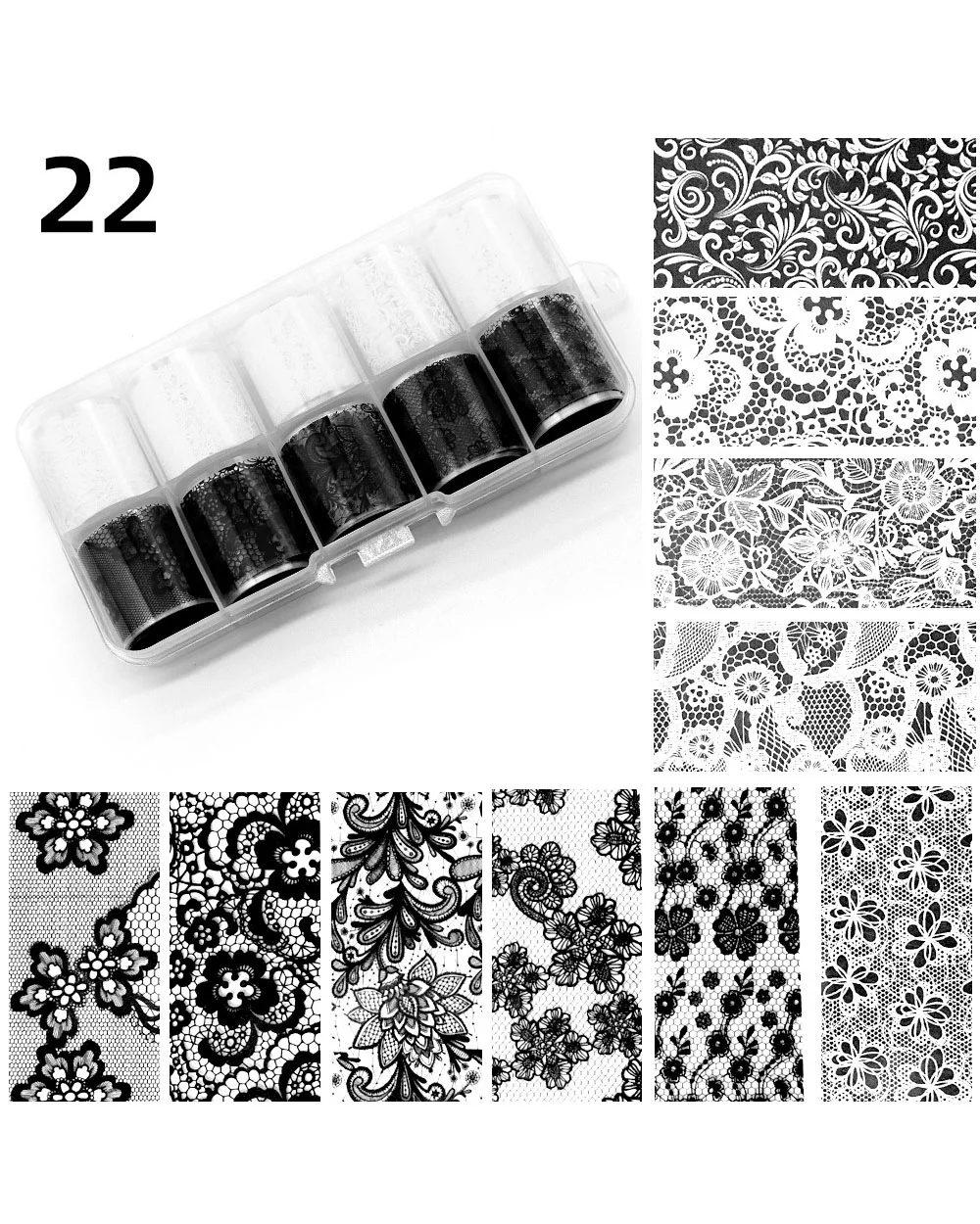 10 Gird White & Black Lace Nail Foil Transfer Sticker - Image 3