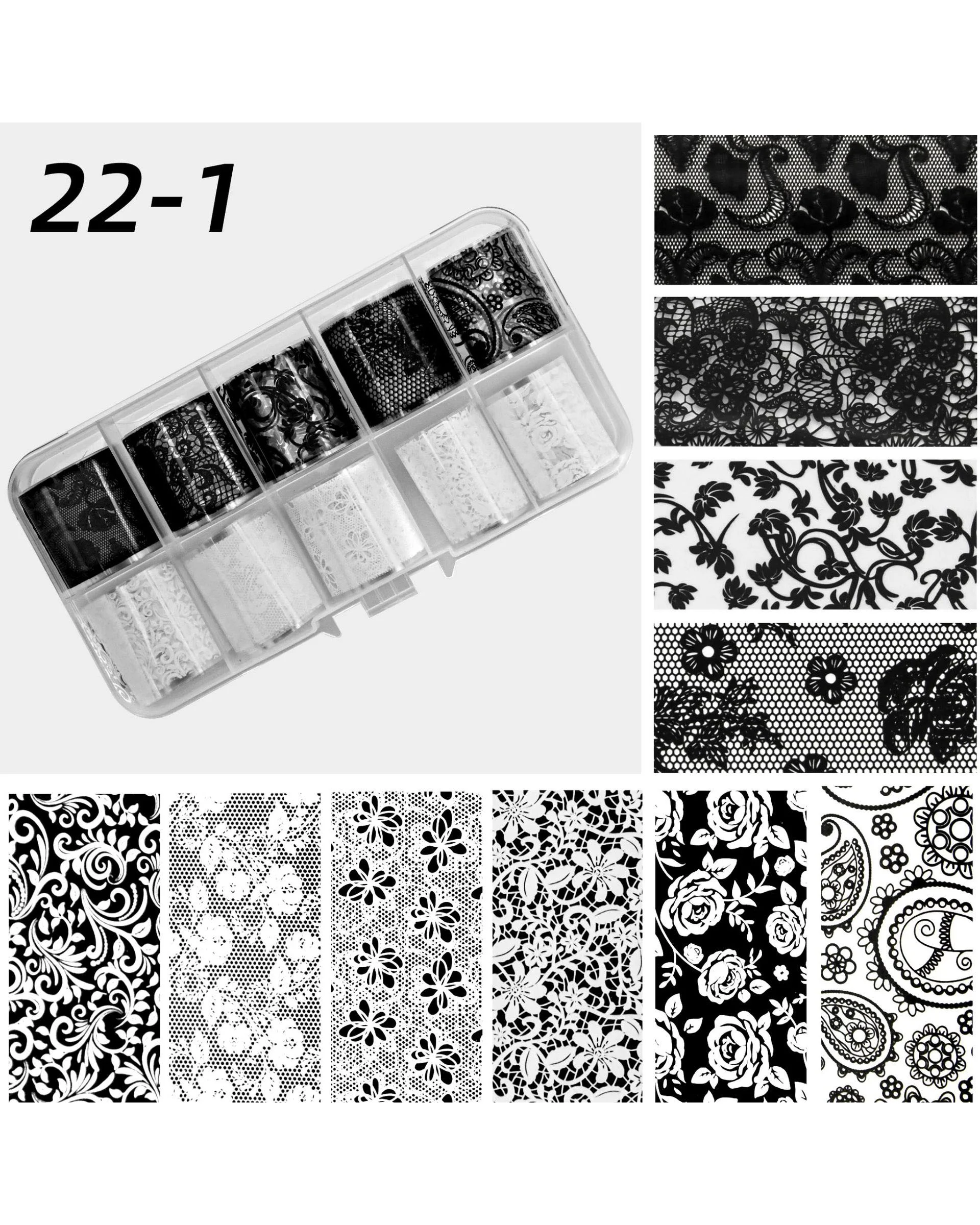 10 Gird White & Black Lace Nail Foil Transfer Sticker - Image 5