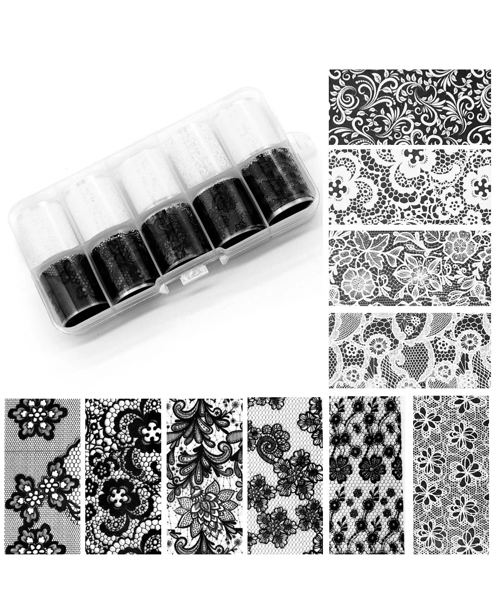 10 Gird White & Black Lace Nail Foil Transfer Sticker - Image 16