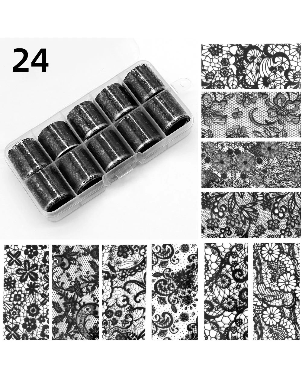 10 Gird White & Black Lace Nail Foil Transfer Sticker - Image 15