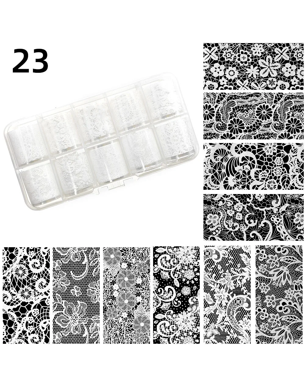 10 Gird White & Black Lace Nail Foil Transfer Sticker - Image 13