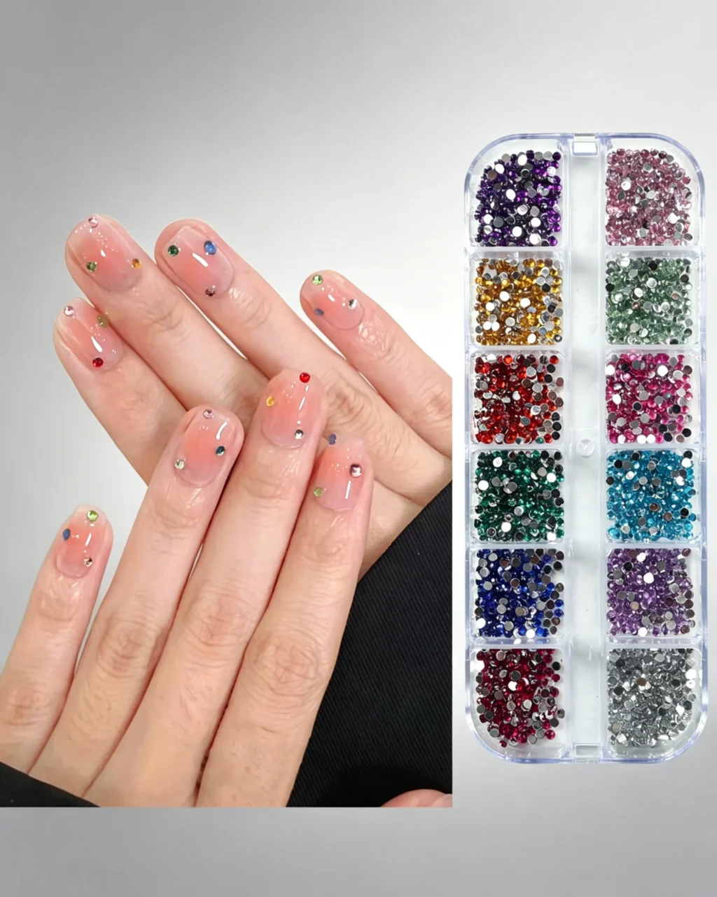 12 Gird Sparkle Flat Back Round Rhinestones for Nail Art