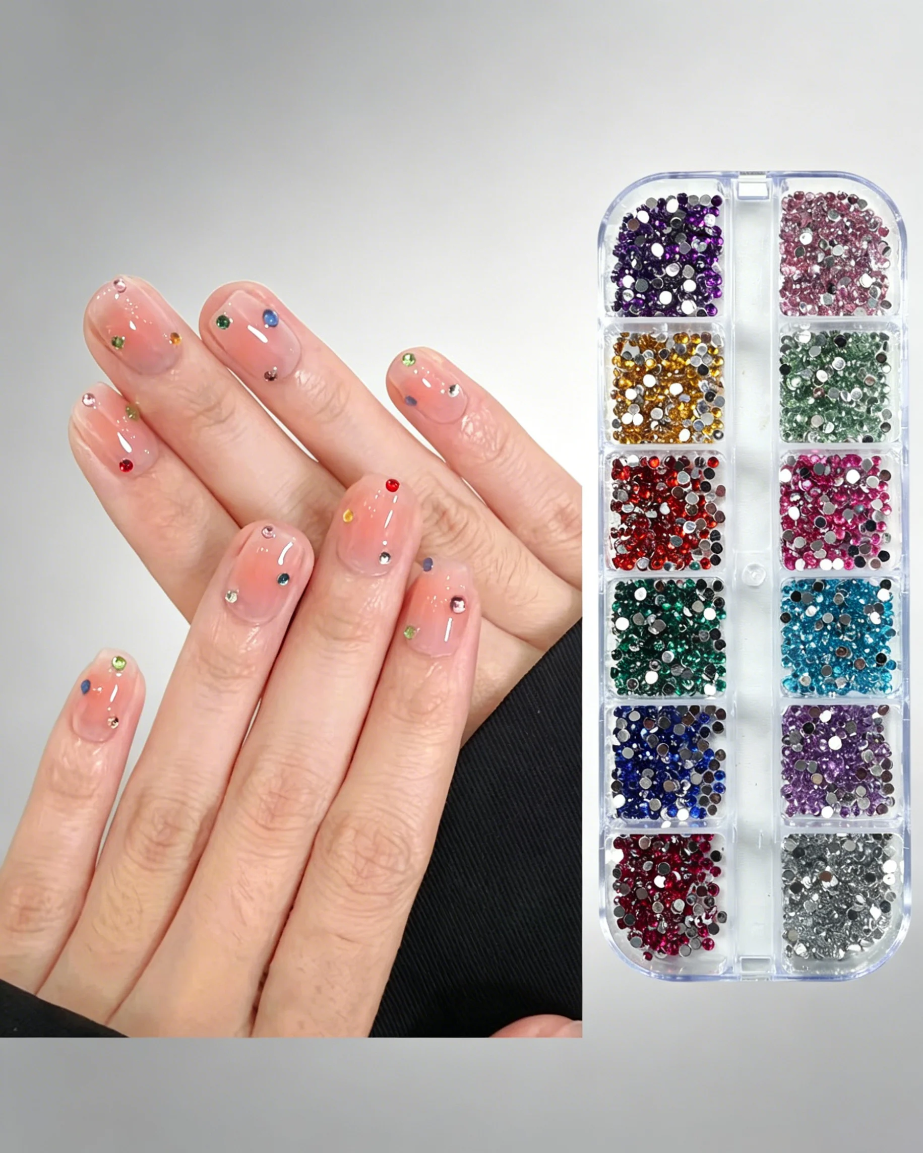 12 Gird Sparkle Flat Back Round Rhinestones for Nail Art
