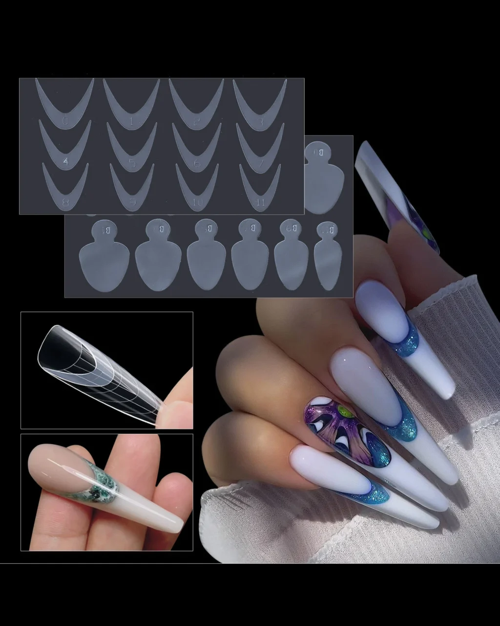 12Pcs Per Sheet Reusable French Manicure Nail Stencils