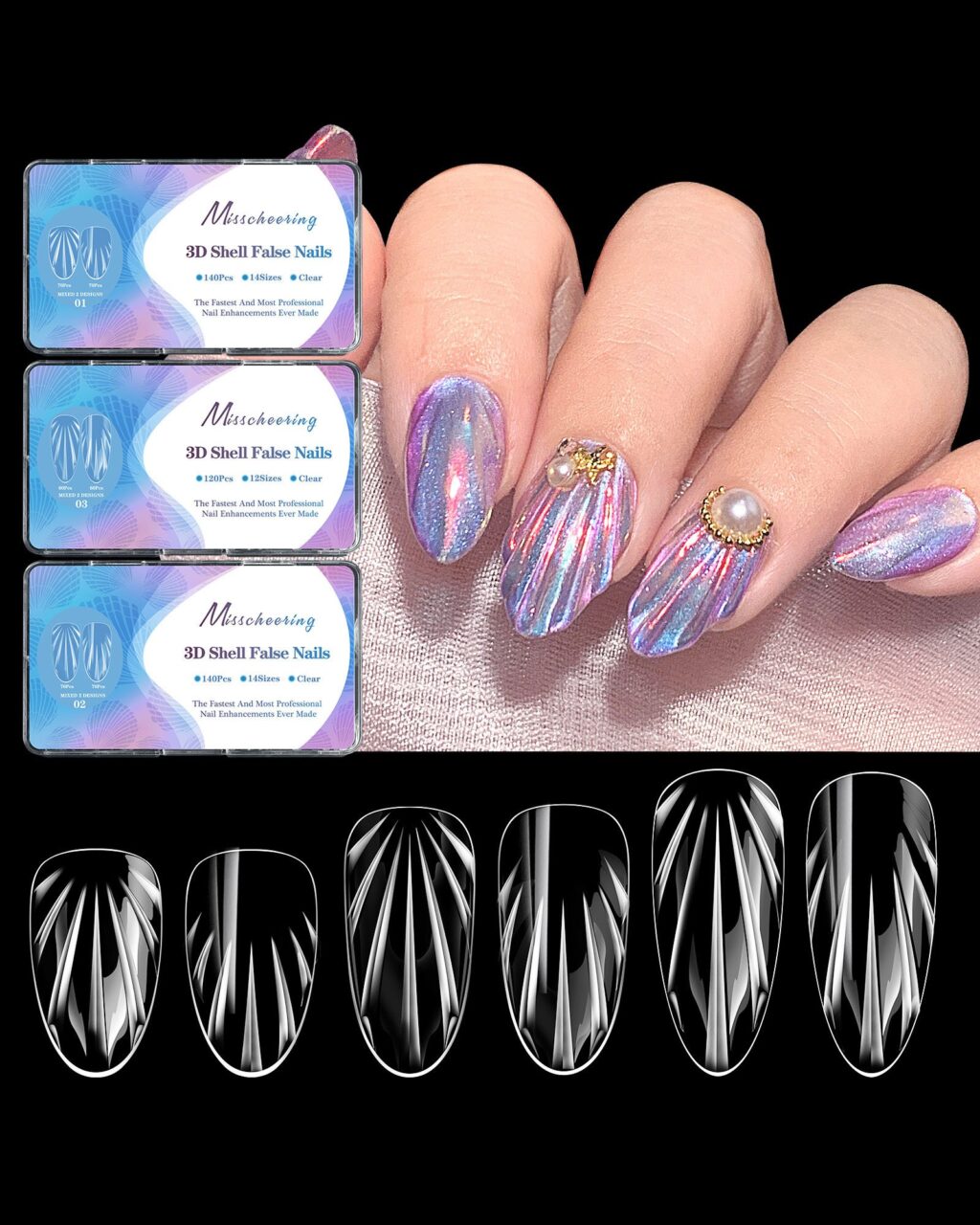 3D Shell Transparent Nail Tips Full Cover