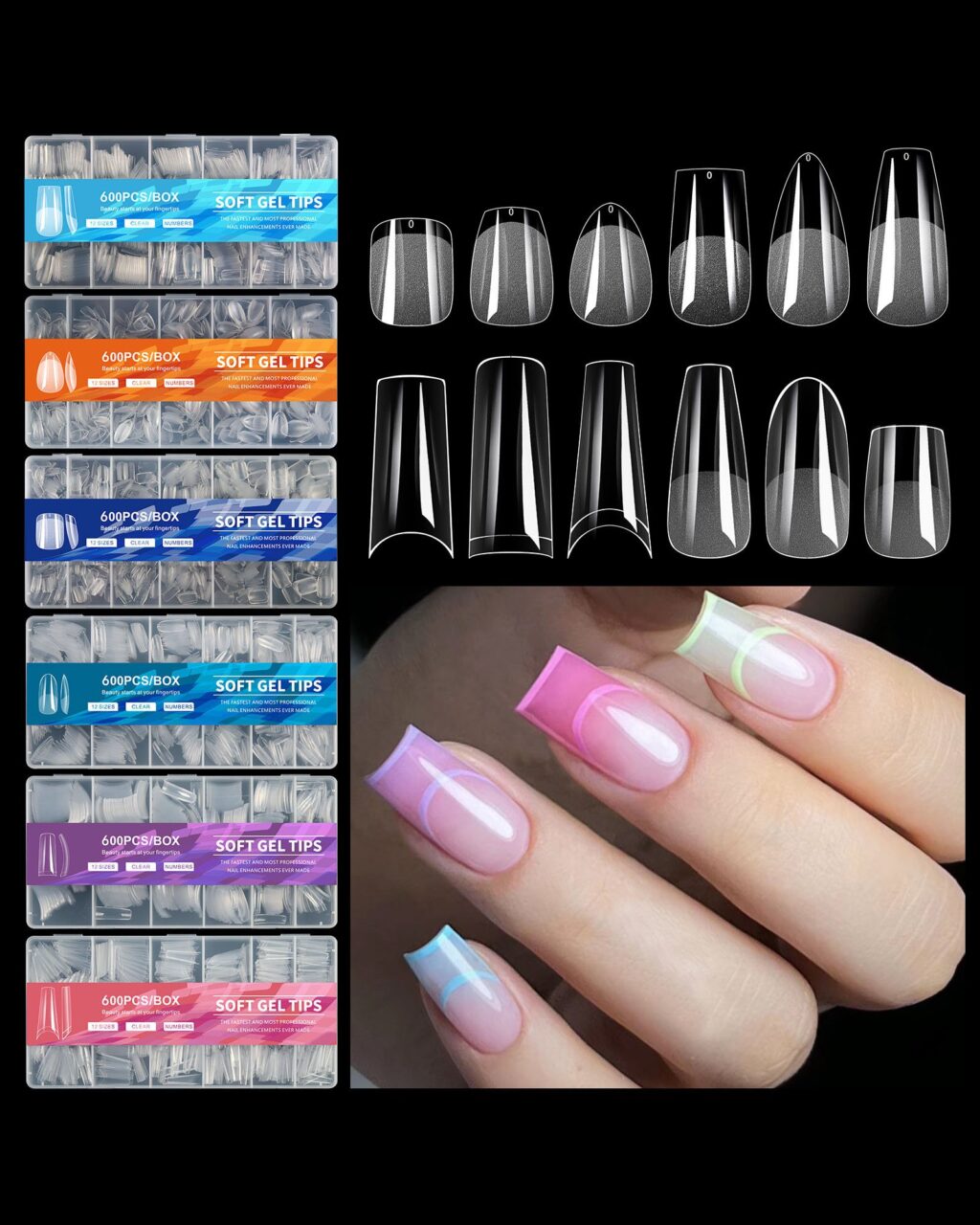 600Pcs Box Smooth Full Cover Soft Gel Tips