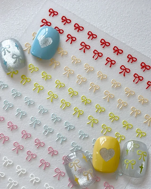 8 Types Simple Embossed Bow Nail Stickers Decoration