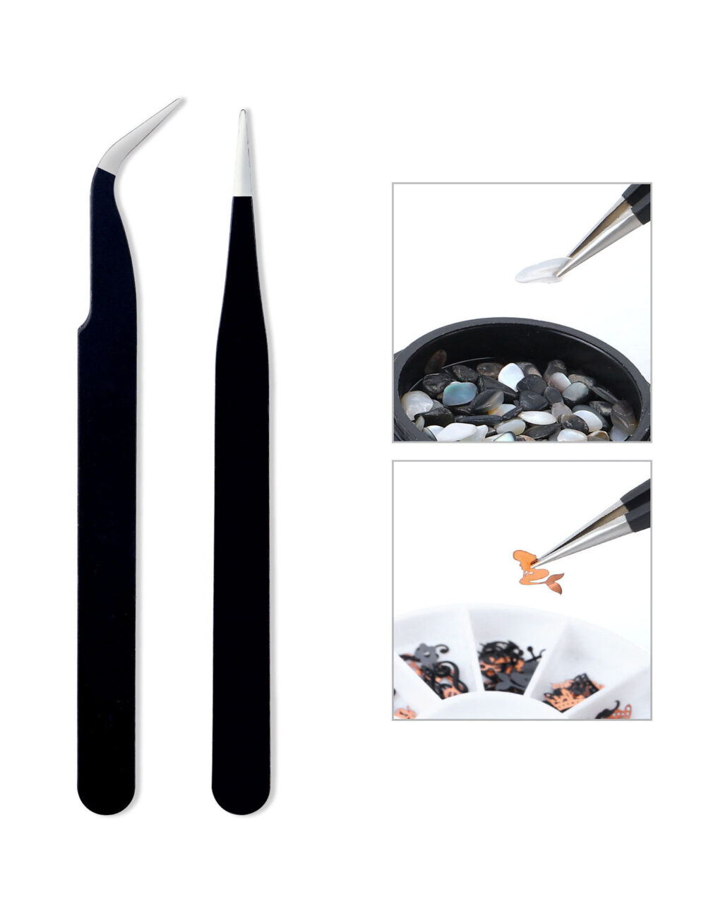 Black Professional Stainless Steel Tweezers for Nail Art
