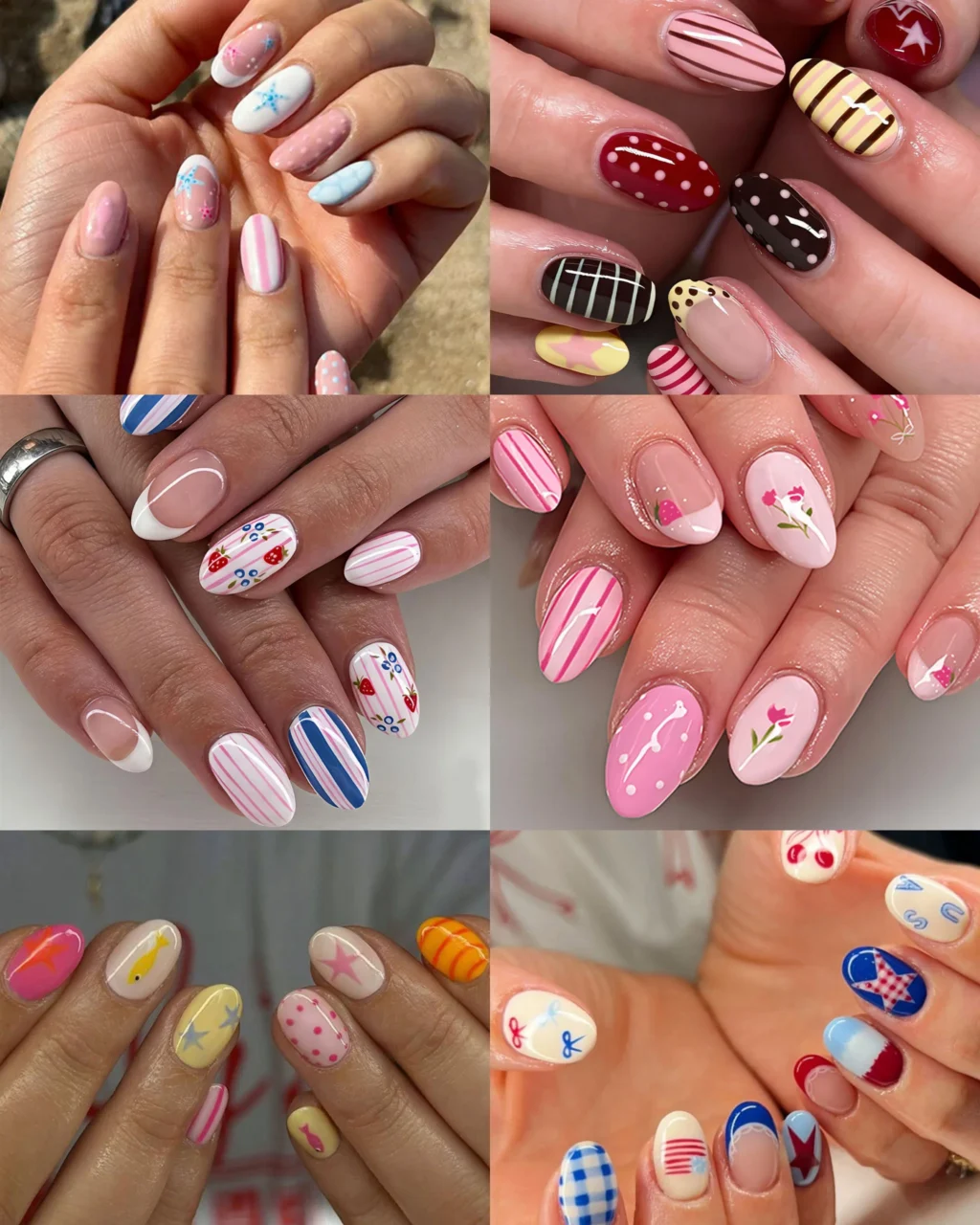 Cute Striped Nails Short Oval Bulk