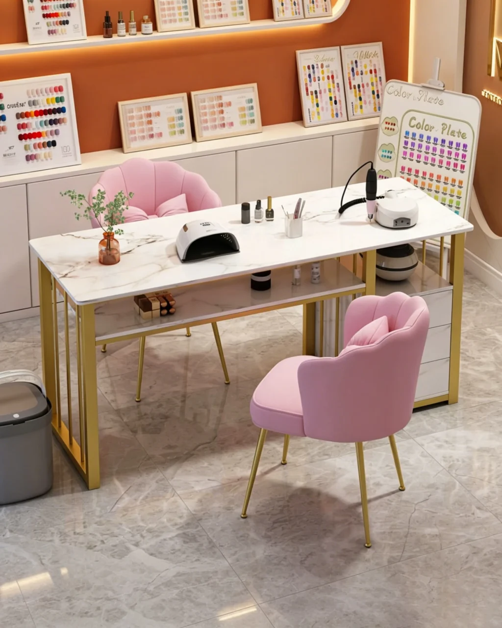 Alternative view of Marbling Texture Modern Nail Desk with Drawers for Salon