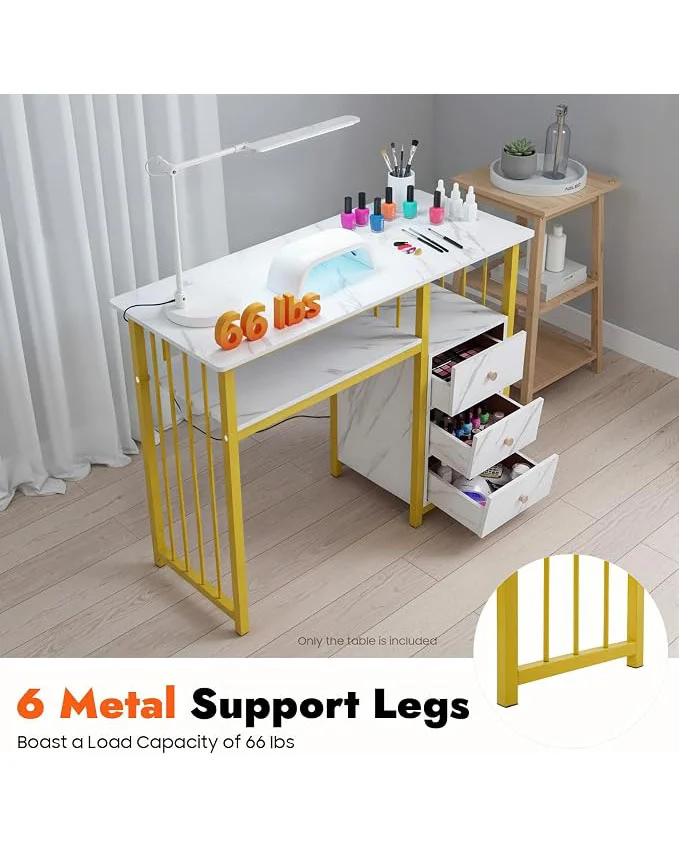 Marbling Texture Modern Nail Desk with Drawers for Salon - Image 7