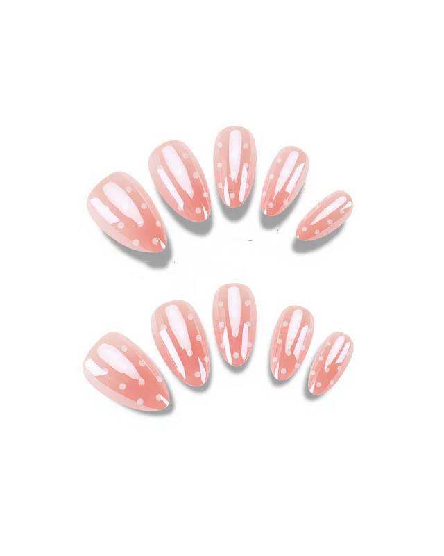 Minimalist Nude Polka Dot Almond Nails Wholesale - Image 3